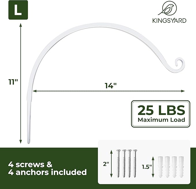 Kingsyard 2-Pack Wall Plant Hanger Outdoor - Heavy Duty Metal Decorative Hanging Bracket Hooks for Hanging Plant, Hummingbird Feeders, Lanterns, Wind Chimes Outdoor & Indoor, 14-Inch/White