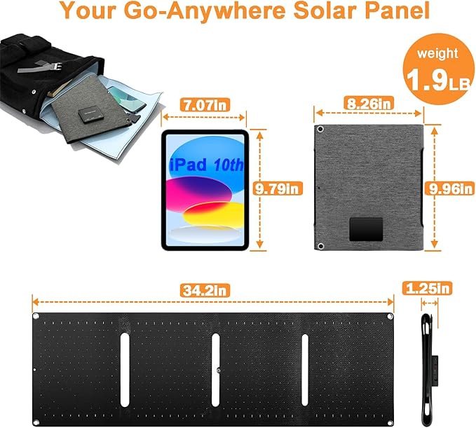 40W Portable Solar Panel Charger with Triple Output (USB-C/USB-A/DC), 24% High-Efficiency & Waterproof, Ultra-Compact Design for Phones, Power Banks, for Camping, Hiking, Backpacking