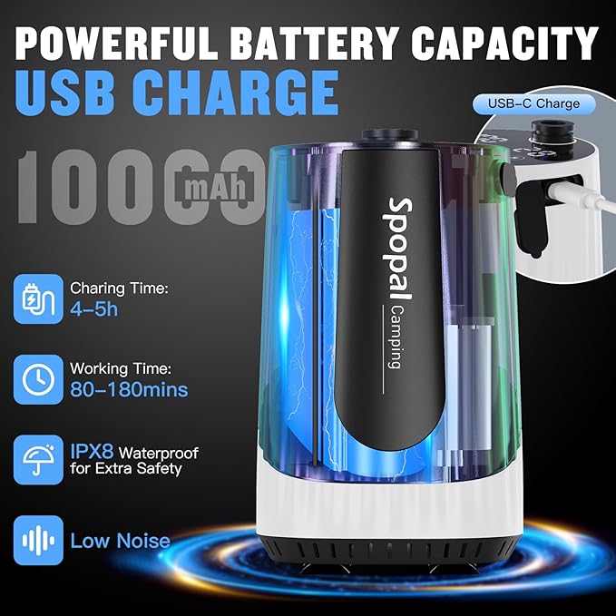 Portable Camping Shower - 10000mAh Rechargeable, 5-Speed, IPX8 Waterproof, LED Display Camp Shower Pump- Perfect for Hiking, Travel, Cars & Pets