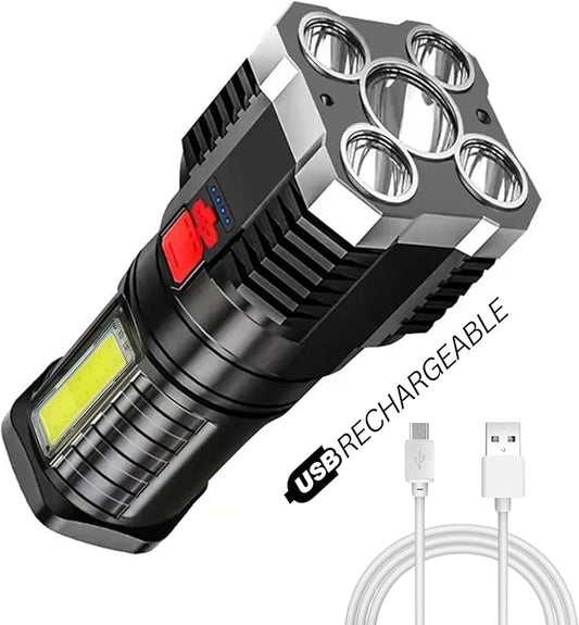 TetraBeam Rechargeable Tactical Flashlight with Advanced COB LED Tech – USB Rechargeable Flashlights, Water-Resistant Work Light, 3 Light Settings, Emergency Floodlight, Real-Time Power Monitoring