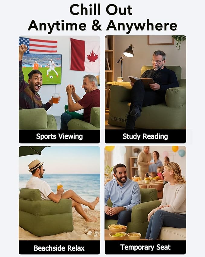 Inflatable Couch with Built-in Pump Durable Blow Up Sofa Chair Portable Camping Couch Waterproof Inflatable Furniture for Outdoor Beach Home Festivals Backyard Party