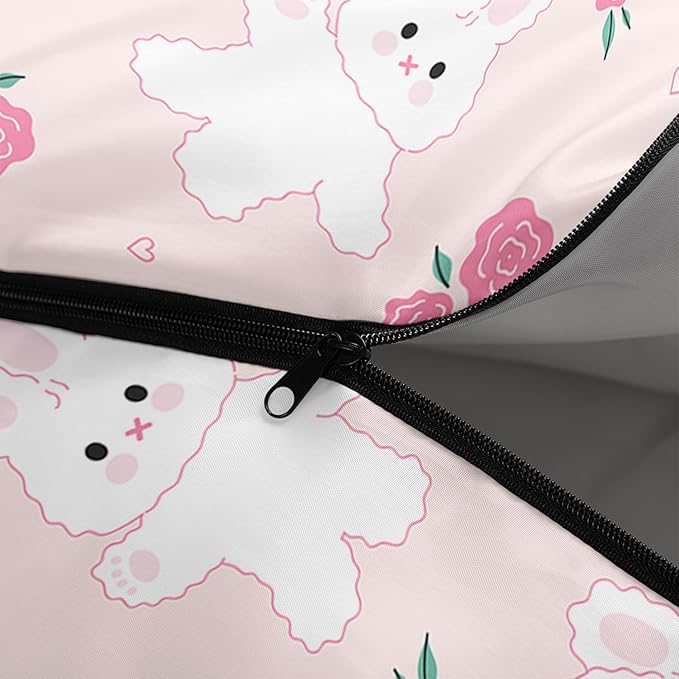 AILONEN Pink Lovely Rabbit Sleeping Bag for Girls Kids Adults,Warm and Cool Weather,Lightweight,Waterproof Backpacking,Cartoon Flowers Printed Bunny Sleeping Bag for Camping