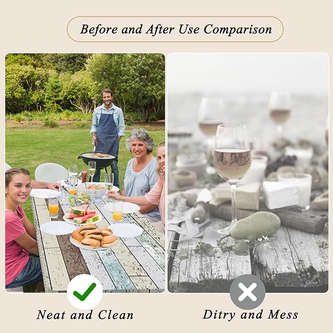 famibay 3 Piece Picnic Table Covers with Elastic Fitted Picnic Table Cover with Bench Covers Farmhouse Camping Tablecloth Waterproof Picnic Table Covers for Outdoors(Wood Grain,12" x72"+30" x72")