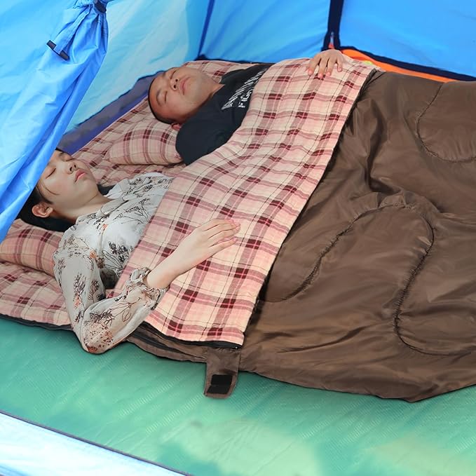 REDCAMP Cotton Double Sleeping Bag for Adults, 2 Person Cold Weather Queen Size Flannel Sleeping Bags for Camping, Black/Navy Blue