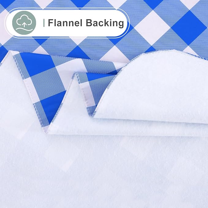 misaya Rectangle Waterproof Vinyl Table Cloth, Buffalo Flannel Backed Tablecloth, Wipeable Plastic Table Cover for Seaside, Picnic, Outdoor (60" x 144", White and Blue)