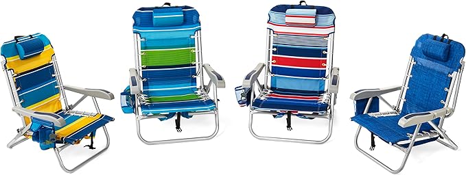 Homevative Backpack Fold-Up Beach Chair, 5 Positions, Towel bar, Cooler, Storage Pouch, Cup Holder and Phone Pocket