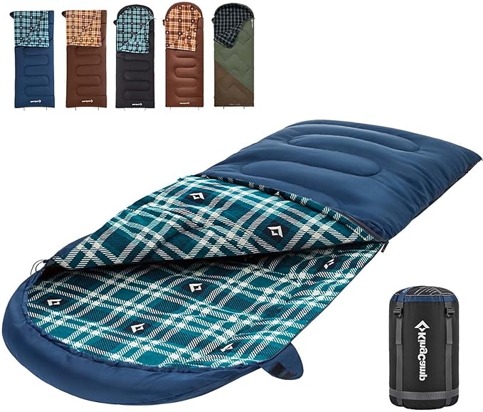KingCamp Sleeping Bag for Adults, Cold Weather & Warm XL Big and Tall Flannel Sleeping Bags with Compression Sack Portable Waterproof Essentials Gear Accessories for Outdoor Camping