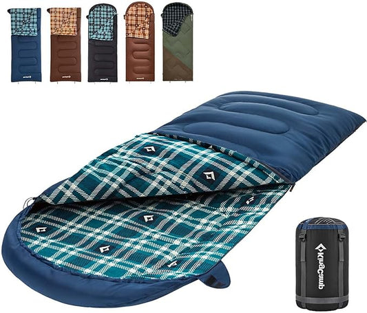 KingCamp Sleeping Bag for Adults, Cold Weather & Warm XL Big and Tall Flannel Sleeping Bags with Compression Sack Portable Waterproof Essentials Gear Accessories for Outdoor Camping
