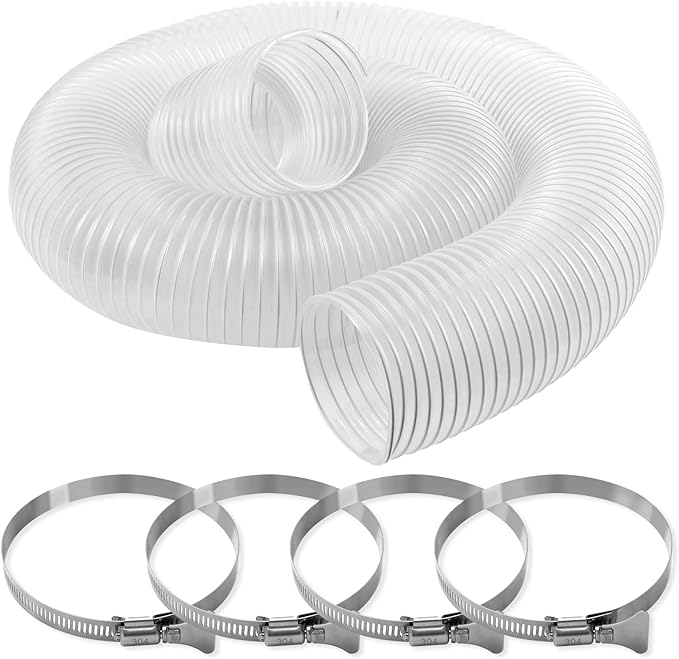 4"x10'Dust Collection Hose，4 inch Collector Flexible Tube with 304 Stainless Steel Clamps,PVC 4 Dust Collection Hose- Puncture Resistant (4" x 10')