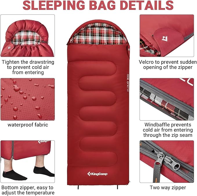 KingCamp 45° F Kids Sleeping Bag, Lightweight Waterproof & Compact Flannel Sleeping Bags Cold Weather & Warm Youth Essentials Gear Accessories for Camping, Fits 10-12 Children up to 5'5" Tall