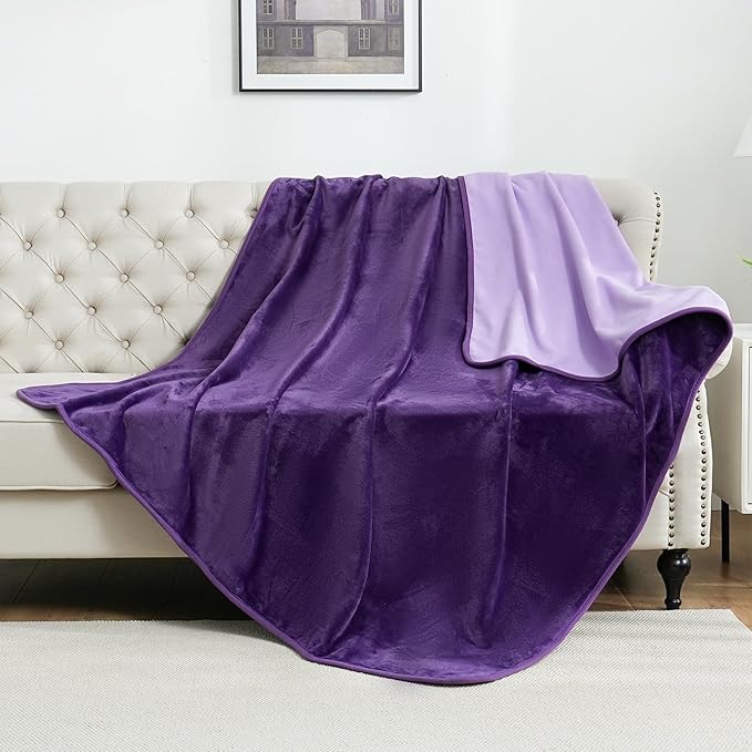SOCHOW Waterproof Blanket for Bed Sofa Couch, Water Resistant Blanket Washable 80"x90", Reversible Leakproof Bed Cover for Adults Elderly Pets, Deep Purple & Light Purple