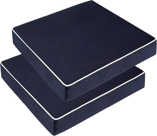 PNP FKJP 2 Pack Outdoor Chair Cushion 20" X 20" X 4", Waterproof Outdoor Seat Cushions with Non-Skid Ties, Navy (Cushion + Cover)