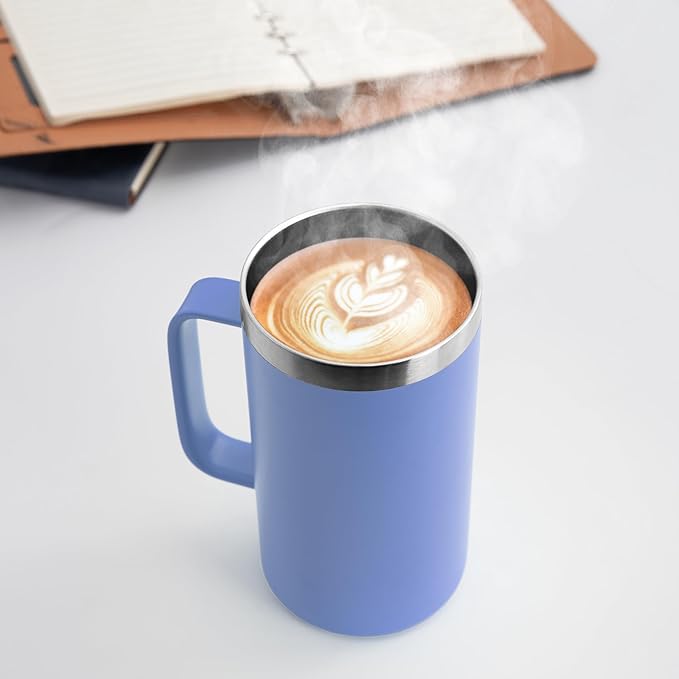 DOMICARE 24oz Mug with Handle and Lid, Stainless Steel Coffee Mug, Reusable Insulated Cup, Travel Mug with Handle, Double Wall Vacuum Coffee Tumbler for Men and Women, Blue, Pack 1