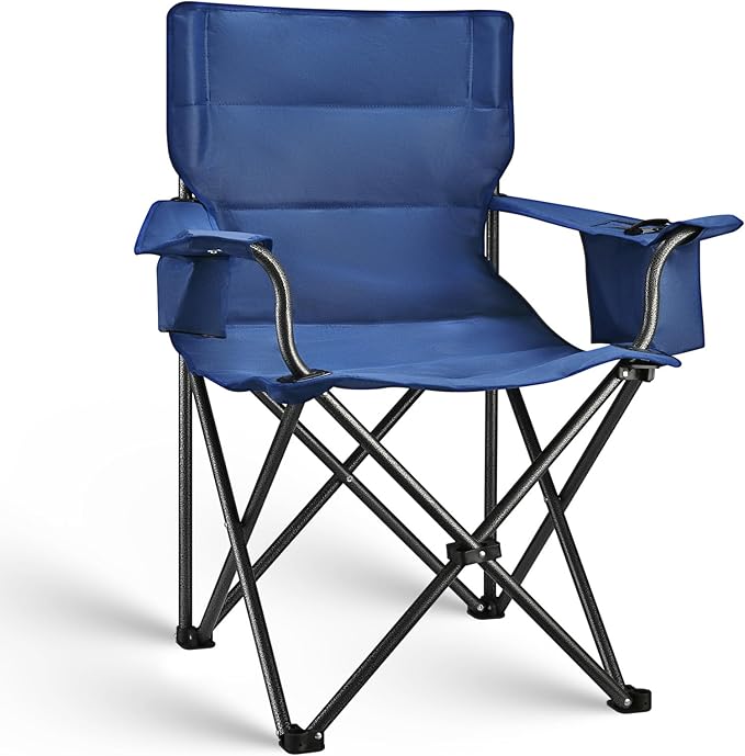 Camping Chair Folding Heavy Duty with Cup Holder & Cooler Bag, Oversized Portable Lawn Chair for Adults, Tall and Lightweight, 300 Lbs Capacity, for Beach, Fishing, Sports, Travel