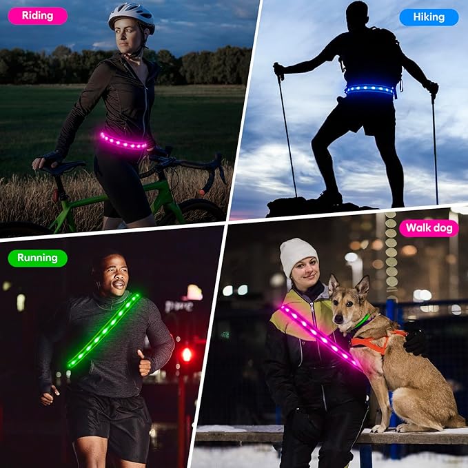 Illumifun LED Running Belt - USB Rechargeable Light Up Sash, High-Visibility Elastic Waistband Light for Running Cycling Hiking Camping Nighttime Activities