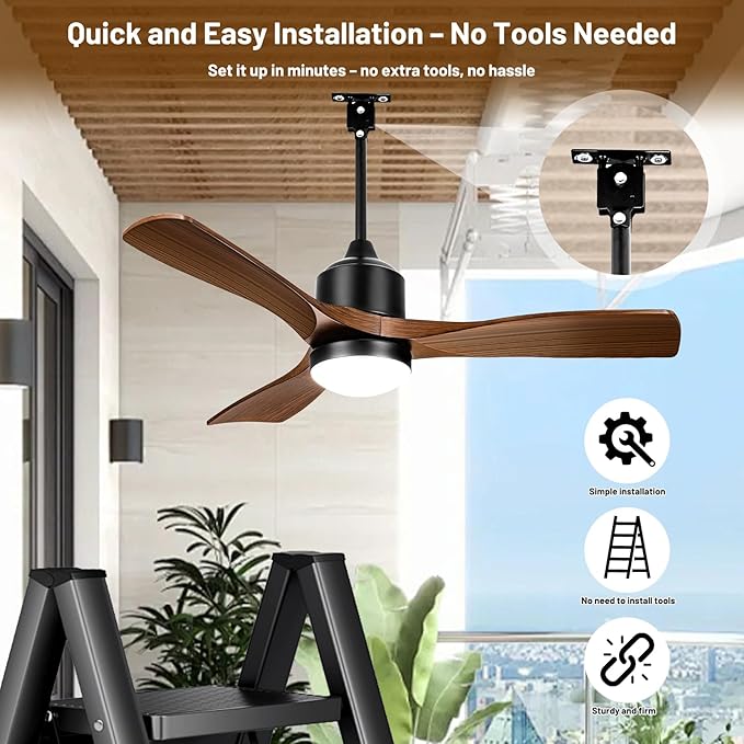 42" Waterproof Outdoor Ceiling Fans with Lights and Remote, Plug In Ceiling Fan for Gazebo and Patio, IP65 Wet Rated Smart Fan, Hanging Fan with Dimmable LED Light and App Control, Brown