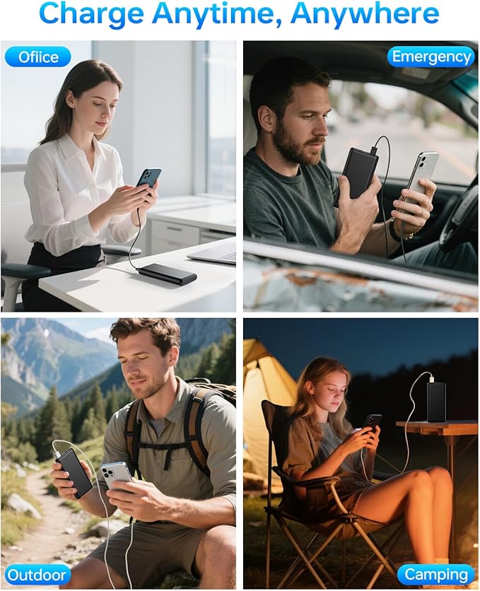 ZZI Portable Charger, 32000mAh 5V/3A Power Bank with Dual 22.5W High-Speed Charging, Thinnest Travel Essentials with LED Display, Battery Pack Compatible with iPhone Samsung iPad etc (Black)