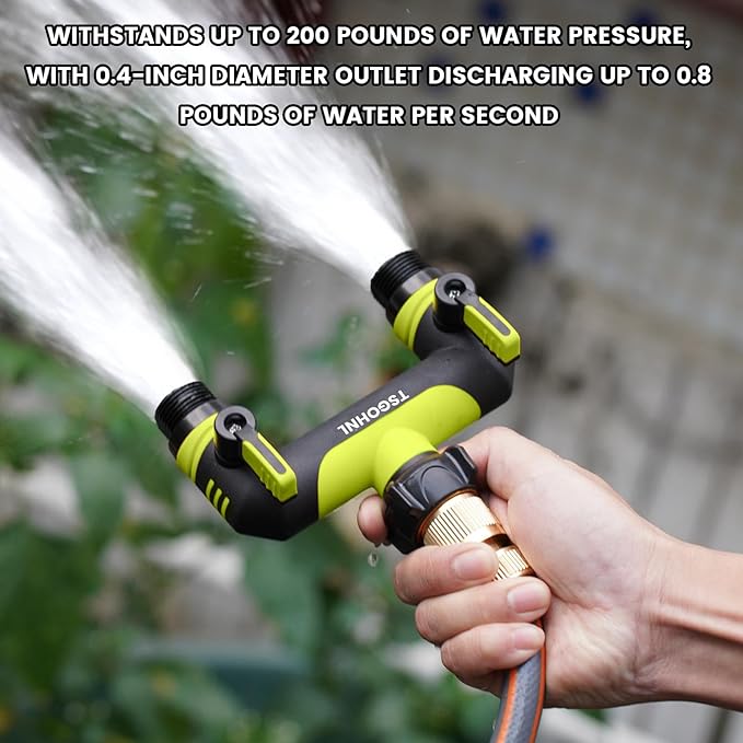 Garden Hose Splitter, 3/4-Inch Hose Manifold, Outdoor Faucet Adapter - Soft TPR Covering - Lightweight Non-Slip Sun-Resistant 2-Way Valve（green）