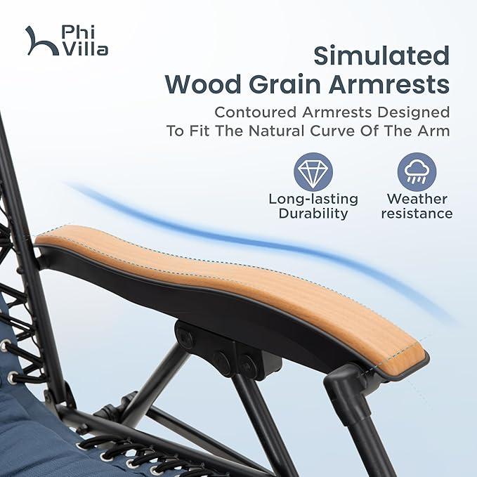 PHI VILLA XXL Oversized Padded Zero Gravity Chair, Foldable Patio Recliner, 30" Wide Seat Anti Gravity Lounger with Cup Holder, Set of 2, Support 400 LBS (Blue Accent)