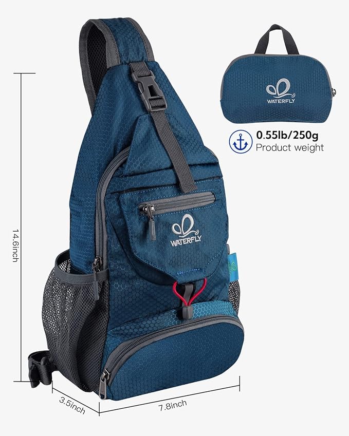 WATERFLY Packable Small Crossbody Sling Backpack Shoulder Chest Bag Daypack for Hiking Traveling