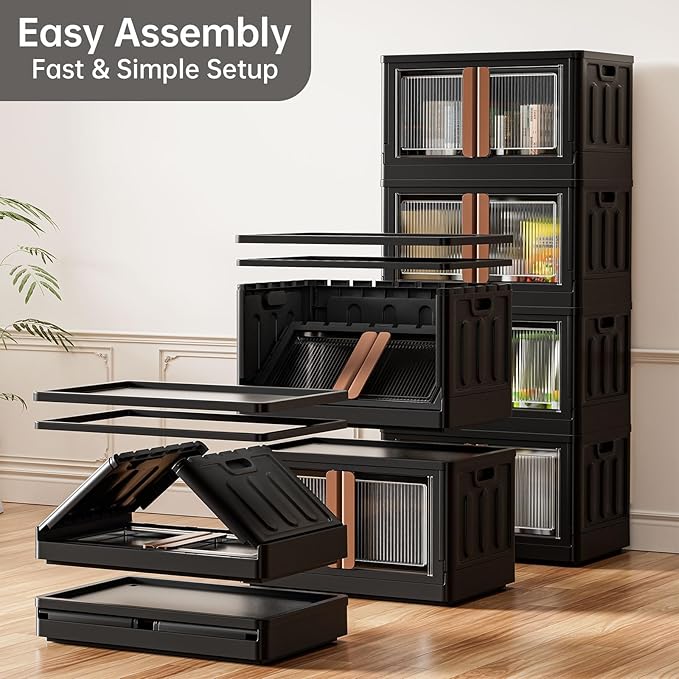 HAIXIN Storage Bin with Lid - 8.4 Gal Foldable Closet Storage and Organizers Stackable Plastic Box Black Cube Container for Home Garage Office Craft, 1 Pack