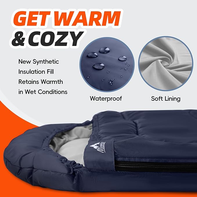 MEREZA Sleeping Bags XL for Adults Cold Weather Mens Large Wide Sleeping Bag for Big and Tall Girls Boys with Compression Sack for Camping Backpacking Warm & Cool Weather