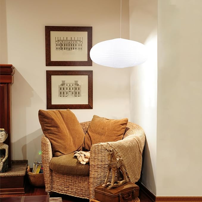 White Oval Paper Lanterns-22" Large Hanging Paper Lantern Lamp, Chinese/Japanese Paper Lantern Pendant Light for Party Decoration, Wedding, Home Decor Ceiling Lampshade(1 Pack)