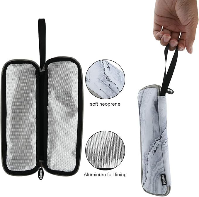 CM Reusable Portable Travel Tableware Carrying Bag Storage Case Cutlery Flatware Organziers for Straw Spoon Fork Chopsticks Utensil Holder (Marble White Pattern)