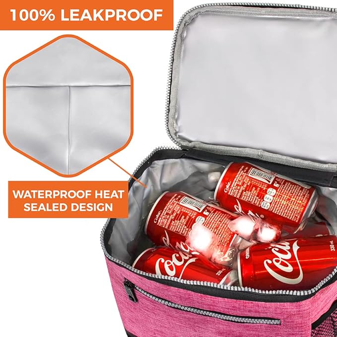 opux Extra Large Insulated Lunch Box Men Women, Lunch Bag for Work, Leakproof Soft Cooler Tote Adult, Lunch Pail, Picnic Beach Collapsible Food Bag with Shoulder Strap, Pink