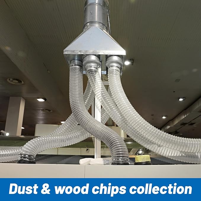 2.5" x 10' Heavy PVC Dust Collection Hose, Flexible Clear Debris and Fume Collection Hose with Stainless Steel Hose Clamps for Dust Collectors with 2 1/2" Ports great for Shop Vacuums