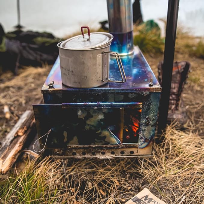 Seek Outside Titanium Wood Stove for Backpacking Camping Hunting | SXL Stove With 9' Pipe
