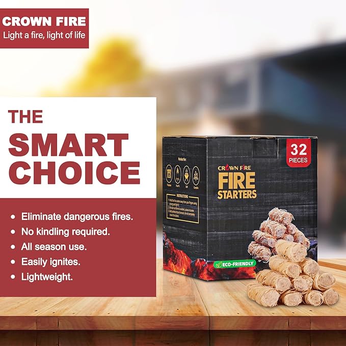 Fire Starters for Fireplace Indoor, and Outdoor Use - Natural Firestarter for Pizza Oven, Fire Pit - Fire Starters for Campfires - Charcoal Starter - 32 Rolls