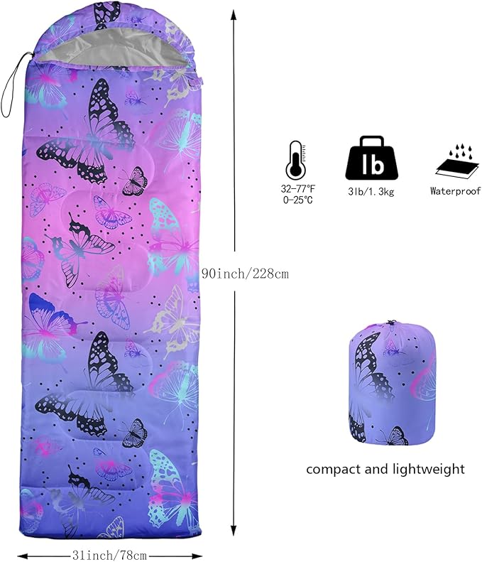 QOOMO Camping Sleeping Bags,3 Season Warm & Cool Weather,Lightweight,Waterproof Sleeping Bags for Adults & Kids,Traveling,and Outdoors,Camping Gear Equipment