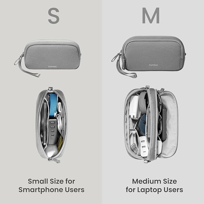 tomtoc Electronic Organizer Travel Case, Water Resistant Dual Compartment Tech Pouch Cable Organization Storage Bag for Charger, Cord, Phone, Hard Drive, Power Bank, Accessories Travel Essentials