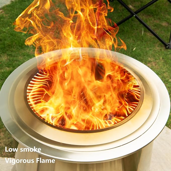 Smokeless Fire Pit,22 Inch Stainless Steel Firepit, Outdoor Wood Burning Fire Pit with Cover,Smokeless Firepits for Outside Backyard Patio Garden Camping Bonfire