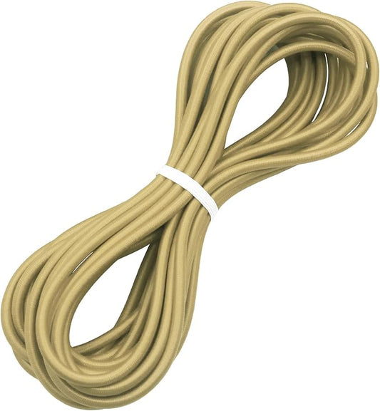 1/4" Elastic Bungee Shock Cords, 25 Feet Marine Grade Kayak Heavy Stretch String Rope & Tie Down Trailer Straps for DIY Projects Tan