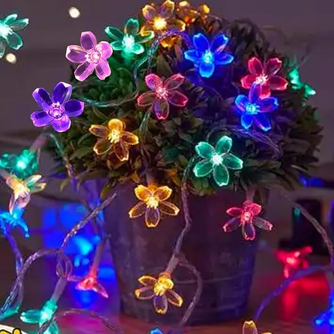 Battery Operated and USB Plug in Fairy Flower String Lights, 9.8 ft 30 LED Cherry Blossom 8 Modes Timer Indoor Bedroom Party Wedding Garden Christmas Easter Tree Hanging Decorations (Multi Color)