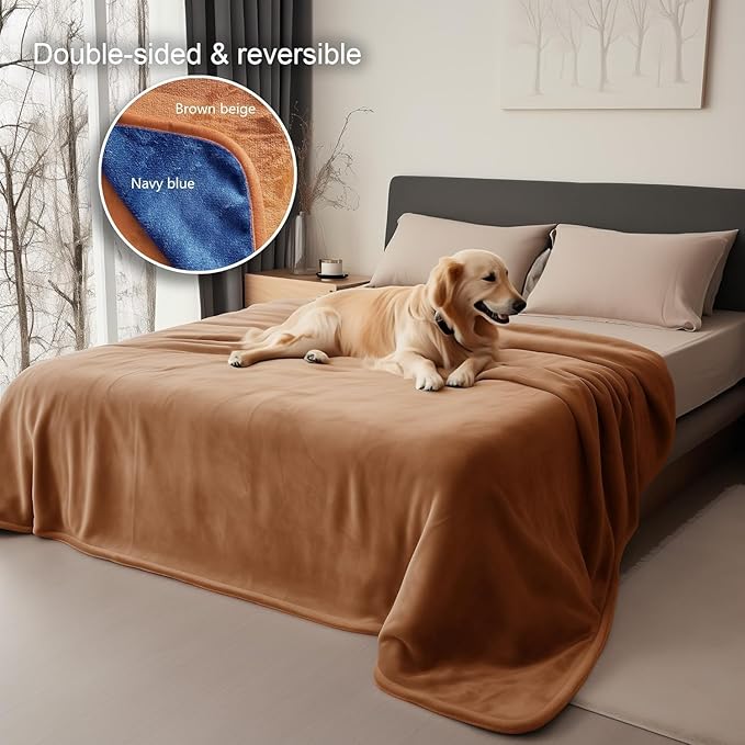 Queen Size Waterproof Blanket, Water Resistant, Water Proof, Stain Proof, Leakproof & Spill-Proof Reversible Flannel Fleece (Velvet Brown & Twilight Blue, 80x90)