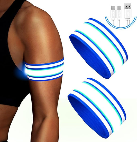 Light Up LED Armband for Running Walking at Night,Reflective Arm Bands for Runners,Rechargeable Jogging Lights,High Visibility Night Running Safety Gear Adjustable Running Women Men Kids