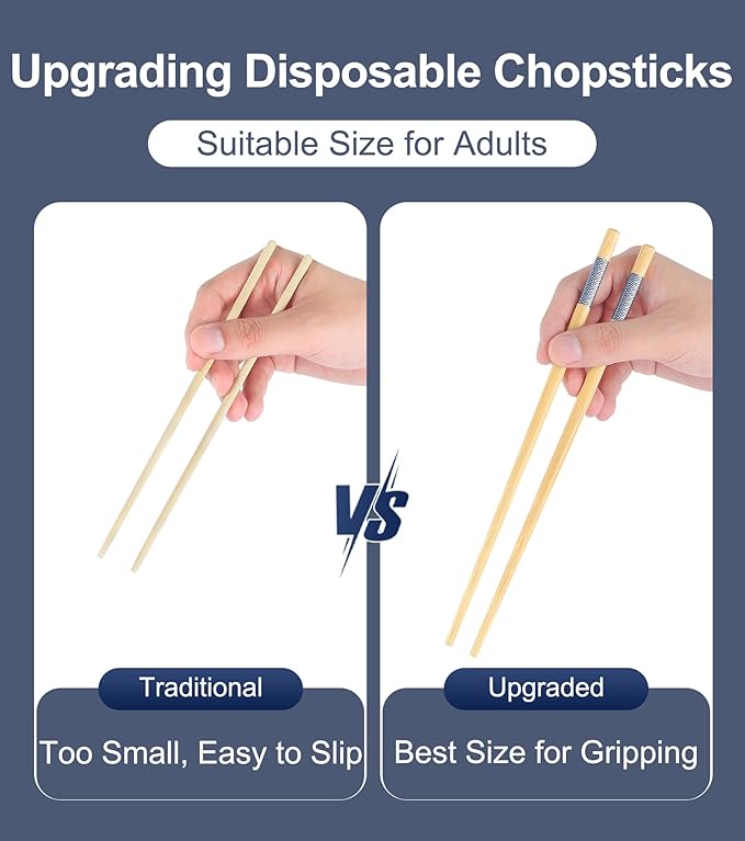 200 Pairs Bamboo Chopsticks Disposable | Reusable | Separated | Bulk | Chinese | -（9.45in）