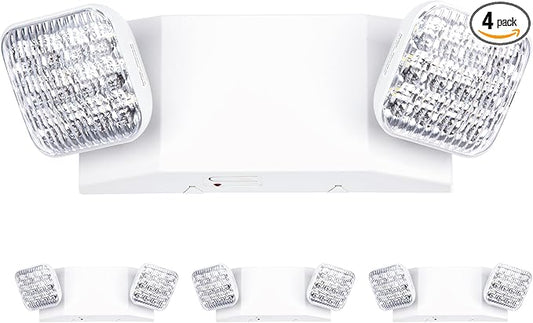 GRUENLICH LED Commercial Emergency Light with Dual Head and Backup Battery, US Standard, AC 120-277V, Hardwired Emergency Light Fixtures for Business Office Power Outages, 4-Pack
