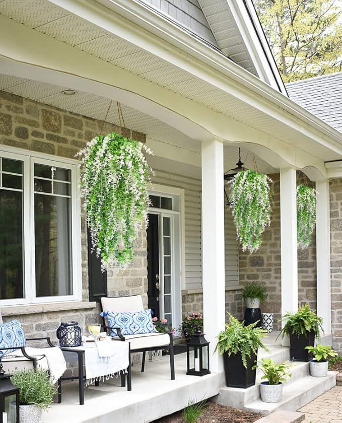 Fake Monkey Plants Hanging Eucalyptus Vines Fake Vines Faux Hanging Plants for Outdoor Garden Yard Backdrop Decor Indoor Room Table Wall Home Hanging Decoration(White)