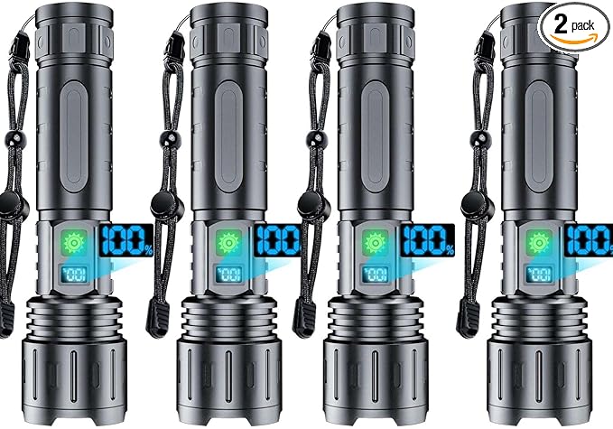 Rechargeable Flashlights High Lumens - 2000 Lumens Long Beam Super Bright LED Flash Light with Power Display & IPX5 Waterproof for Camping, 20H Runtime,5 Modes,Zoomable Handheld Flashlight, 4pcs