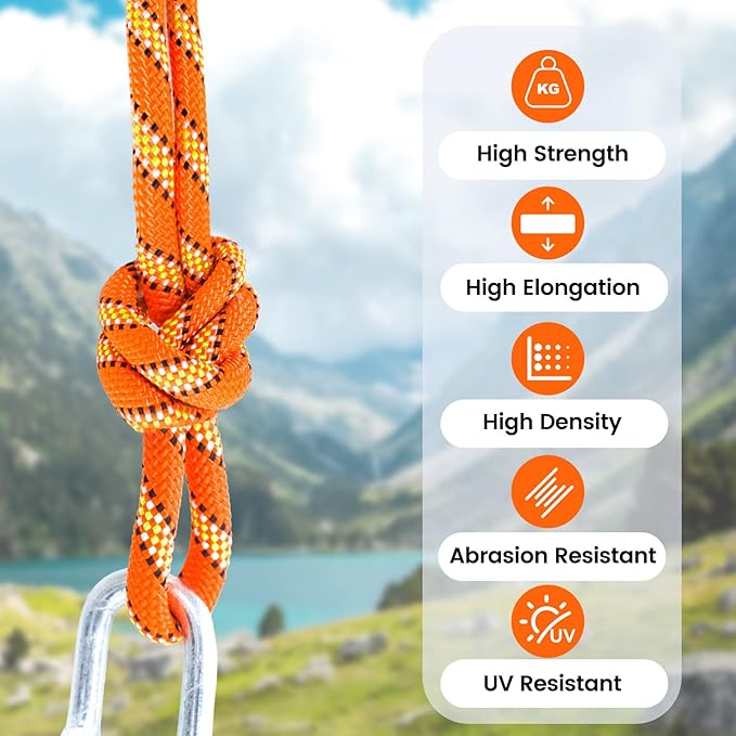 1/2inch 150ft Double Braid Polyester Rope, 48 Strands, 5290lbs Breaking Strength, Orange Arborist Rigging Rope for Various Indoor Outdoor Use Hiking Camping Swing Sailing