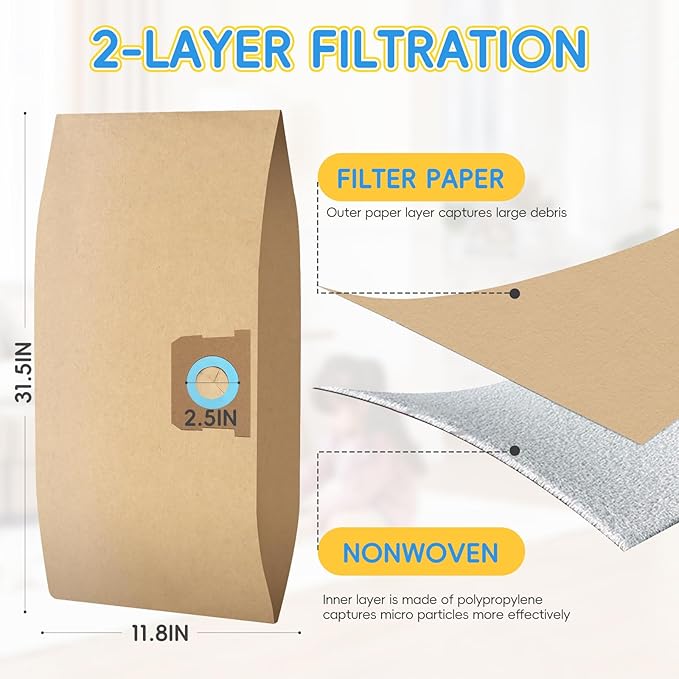 14 Pack DXVA19-4104 Vacuum Bags for DEWALT 5 to 8 Gallon Wet/Dry Vacuum, Disposable Shop Vac Bags, Dust Collection Bag Replacement