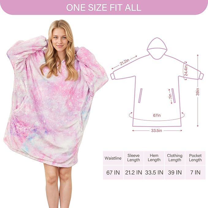 LetsFunny Blanket Hoodie,Oversized Wearable Sherpa Fleece Blanket Sweatshirt,Super Soft Warm Cozy with Giant Pocket,for Women Men Adults Teenagers Kids, One Size Fits All