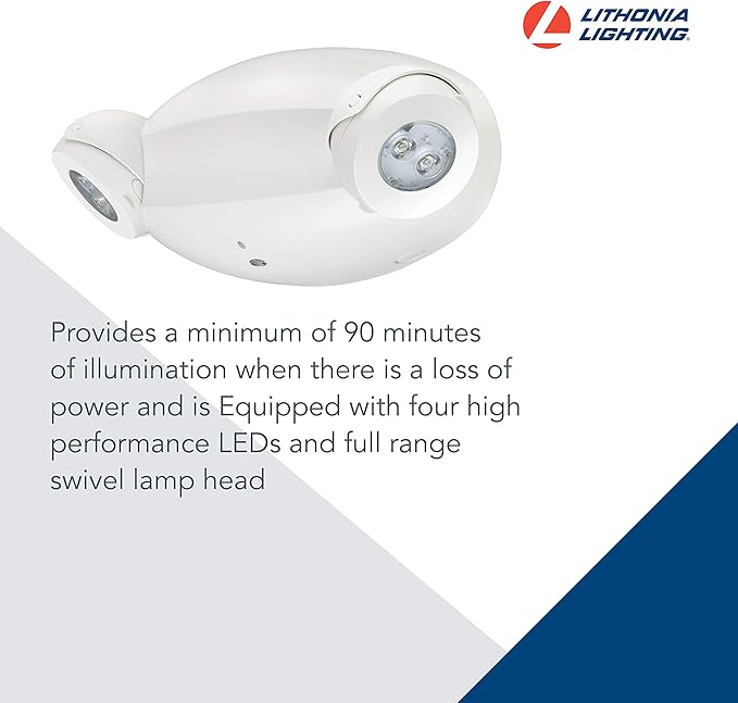 Lithonia Lighting ELM4L Quantum LED Emergency Light, Manual Testing, 640 Lumens, White & RD M6 ECRG LED Emergency Light/Exit Combo Red/Green switchable, Round Lamp Heads, White