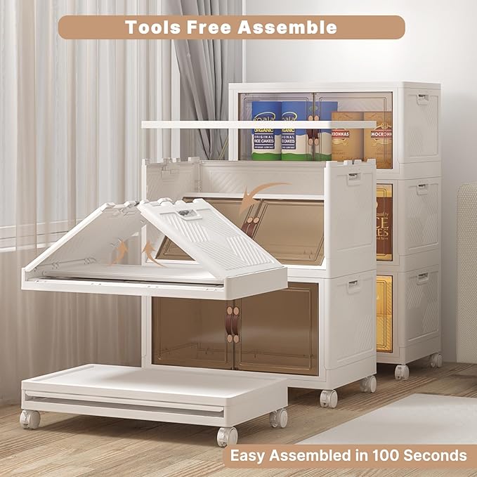 Extra Large Stackable Storage Binswith lids & Wheels, Foldable Collapsible Closet Organizers,720QT-120QT/30GAL*6Pack Plastic Containers with door & drawers for bedroom Dorm