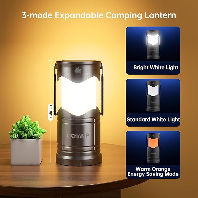 Lichamp 4-Pack Solar Camping Lantern, USB Rechargeable LED Lanterns Battery Powered Pop Up Flashlight Lamps with Three Modes Power for Power Outages Hurricane Supplies Emergency Indoor & Outdoor
