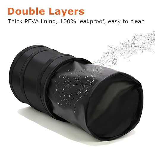 Ginsco 2Packs 1 Gallon New Leakproof Car Trash Can, Mini Trash Can Pop-up Collapsible Hanging Car Trash Bin with Hook and Loop, Waterproof PEVA Liner Open-Top Garbage Can for Cars Home Office